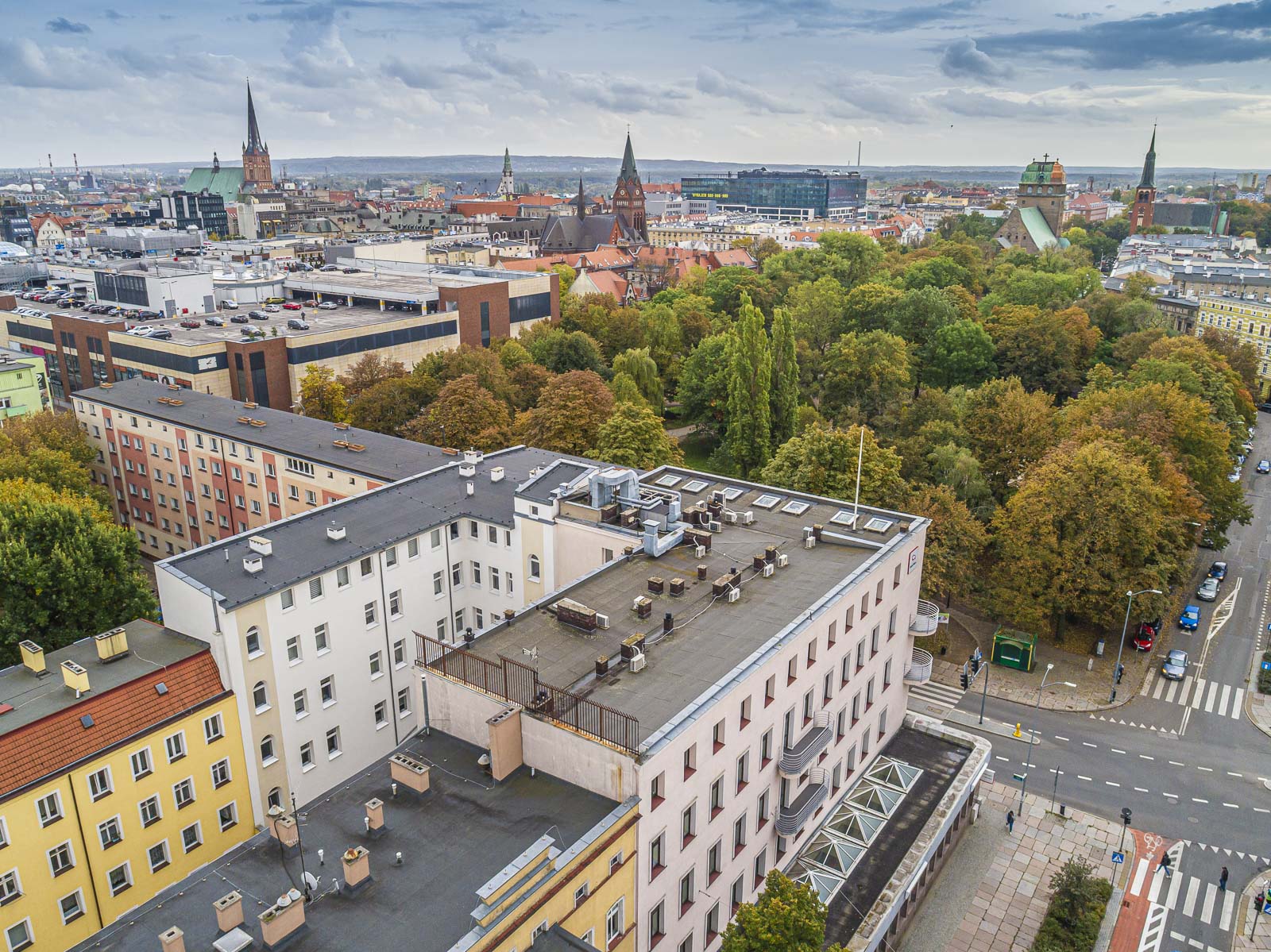 wysokościowce Łódź centrum fotografia lotnicza
